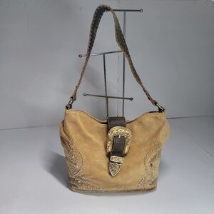 Vintage Western Leather Studded Suade Sparkling Shoulder Bag